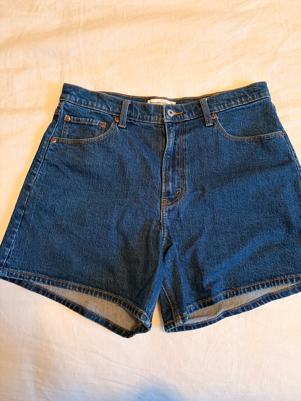 Abercrombie & Fitch Dark Blue High-Rise Dad Denim Shorts